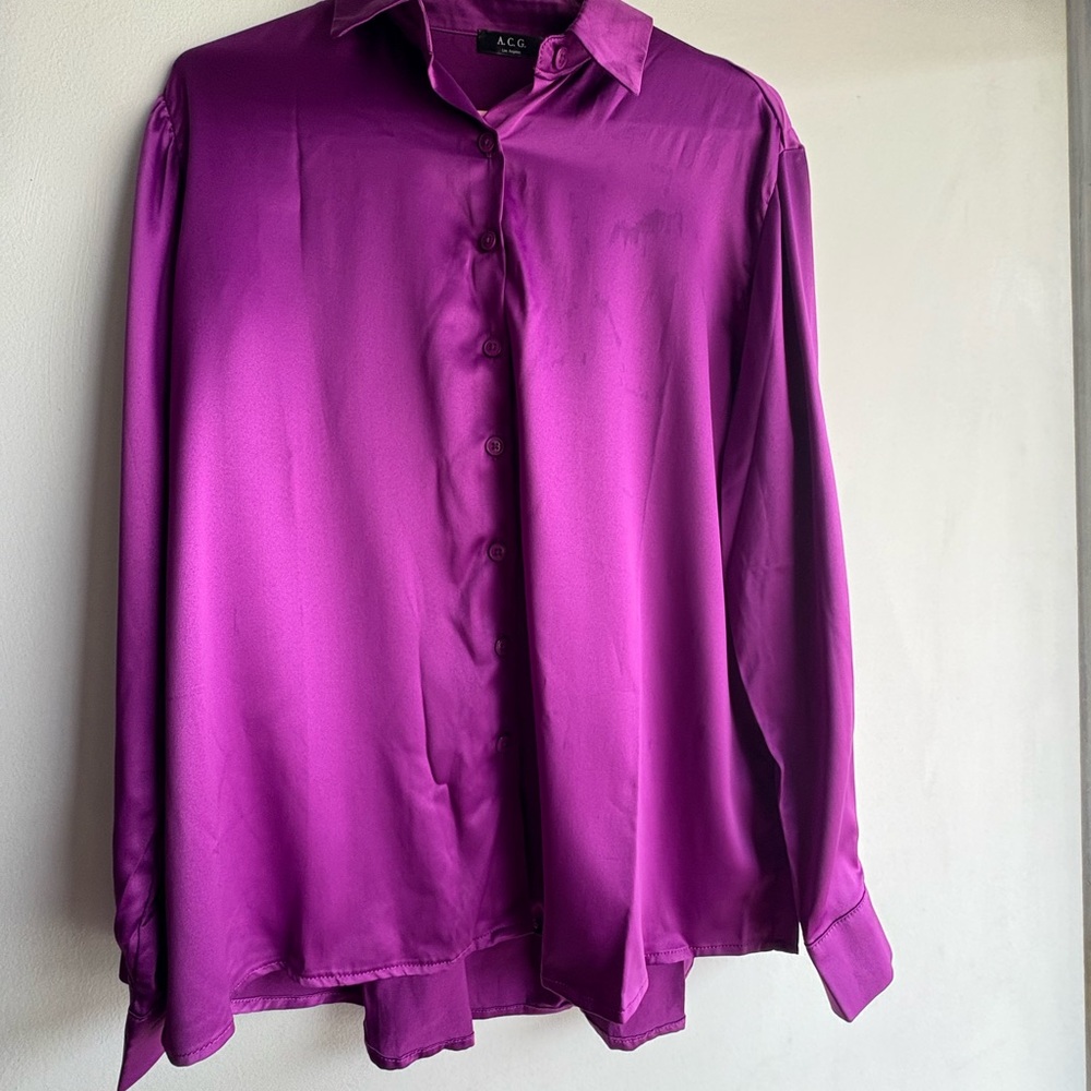 Purple Button Down Shirt with Long Sleeves and Relaxed Fit